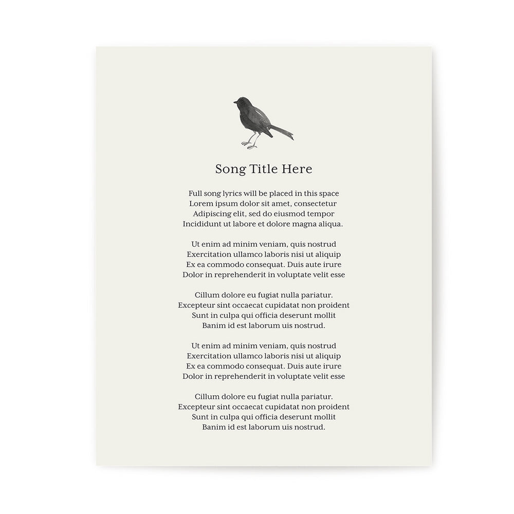 Custom Song Lyrics Art Print - Watercolor Bird