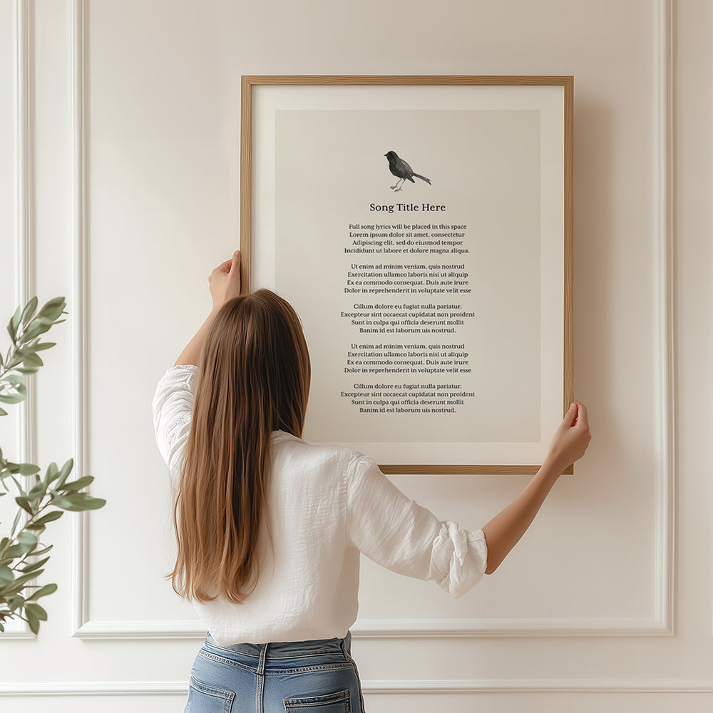 Custom Song Lyrics Art Print - Watercolor Bird