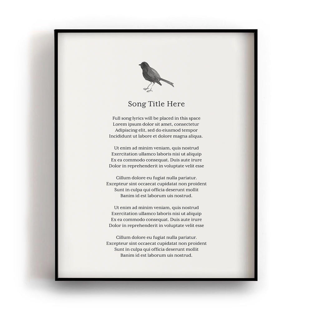 Custom Song Lyrics Art Print - Watercolor Bird