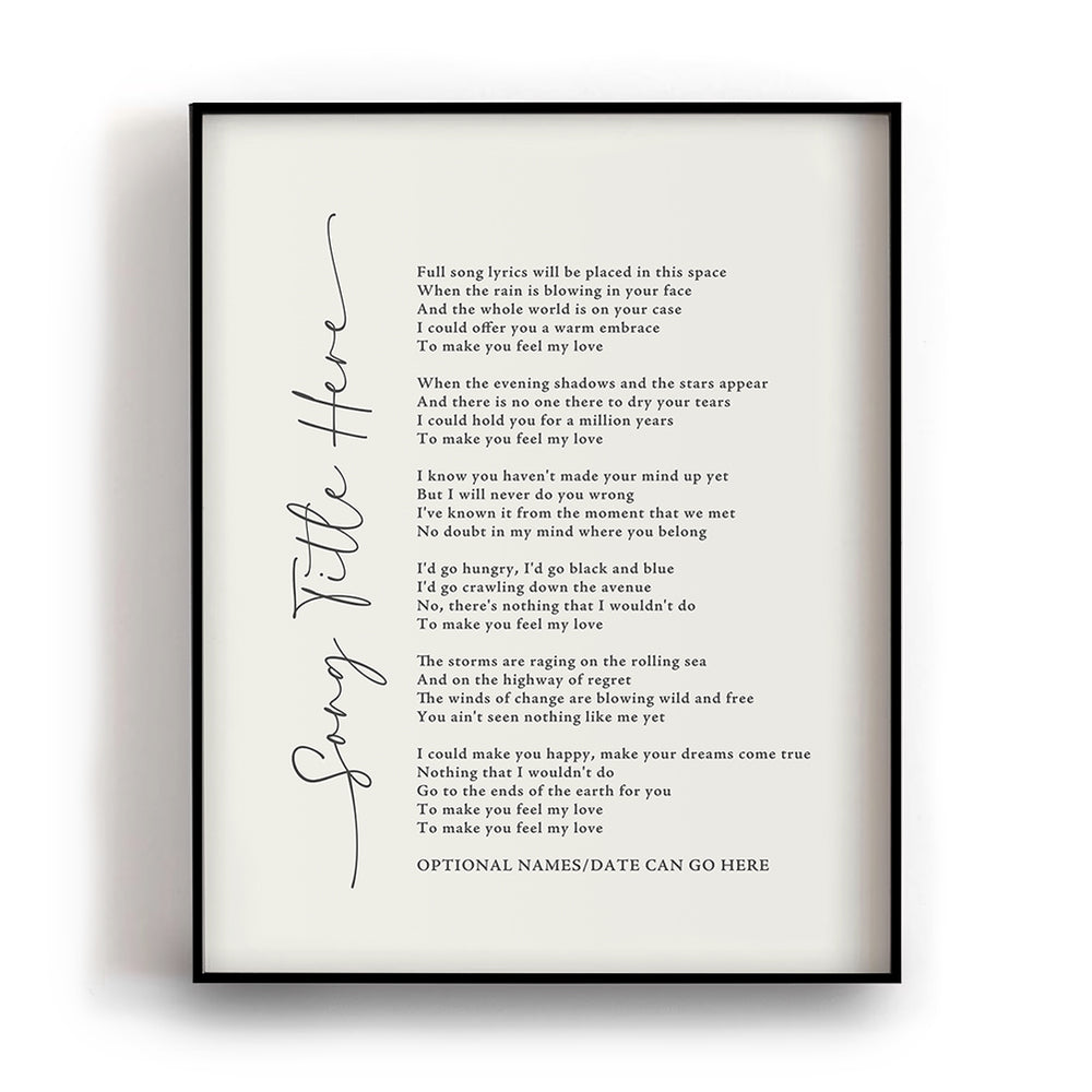 Custom Song Lyrics Art Print - Vertical Title