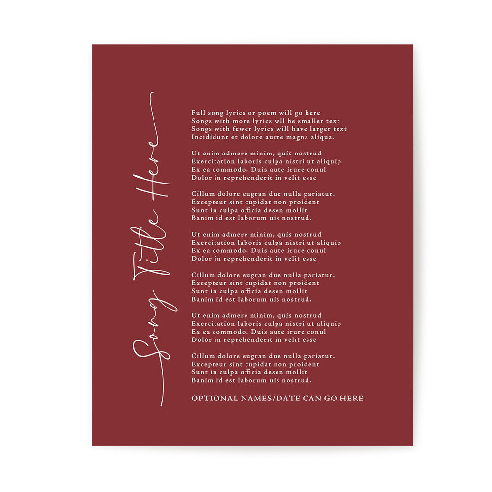 Custom Song Lyrics Art Print - Vertical Title