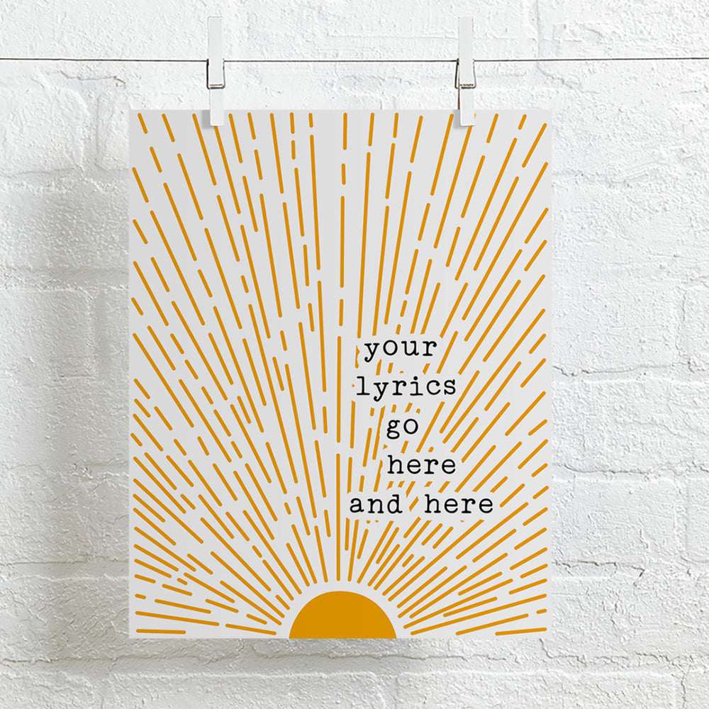 Custom Boho Sunshine Song Lyric Art Print Personalized Poster