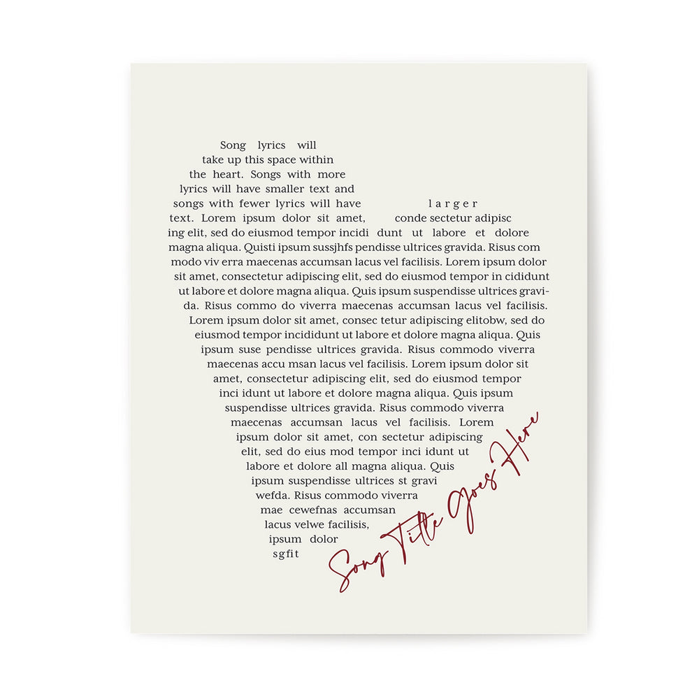 Custom Song Lyrics Art Print - Full Heart