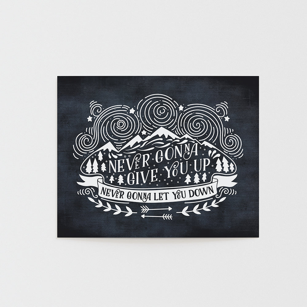 never gonna give you up never gonna let you down song lyric wall art print