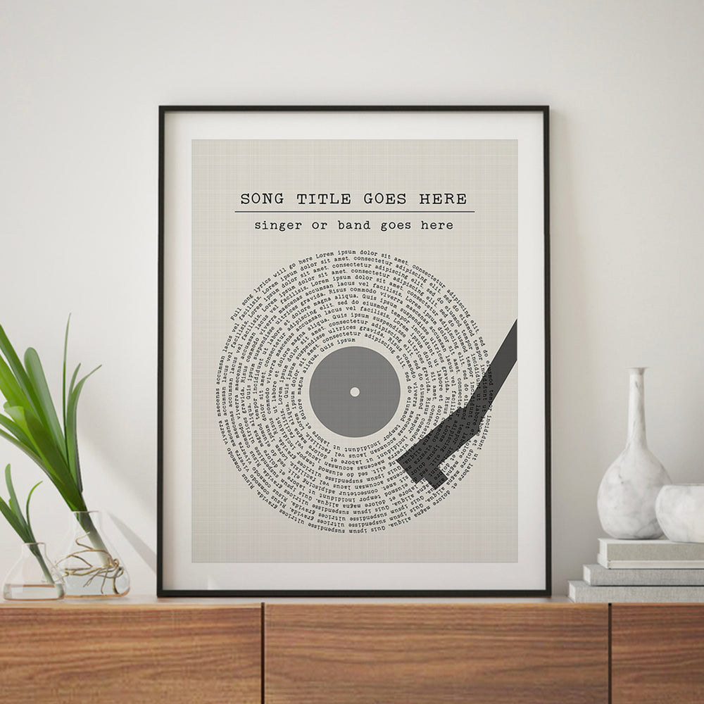 Custom Vinyl Record Player Song Lyric Wall Art Print